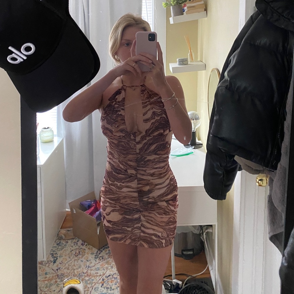 Tigermist chocolate swirl cutout mini bodycon dress